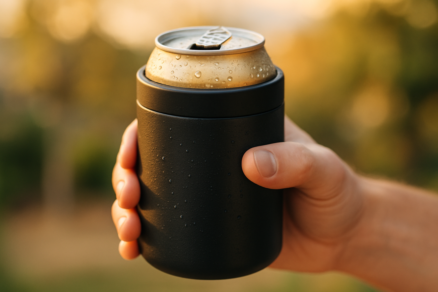 Cold beer in koozie